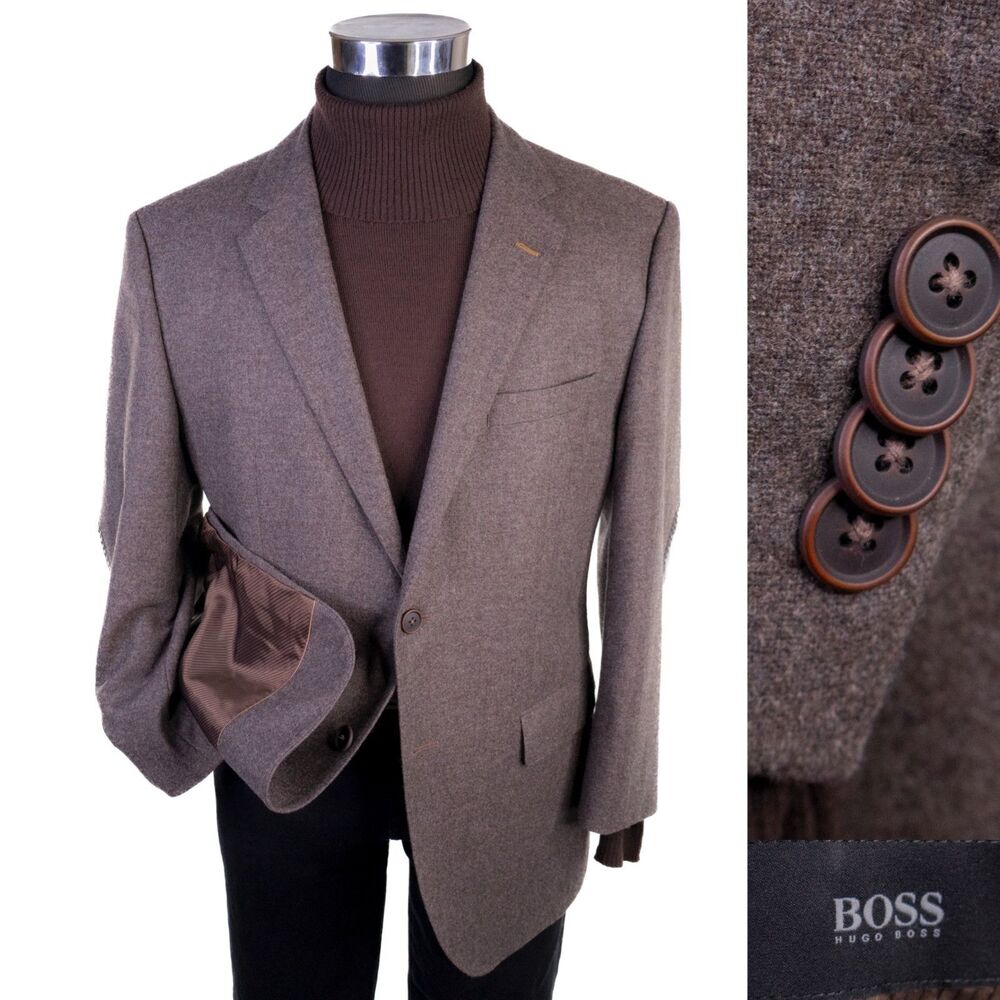 Hugo Boss The Smlth5/1 Blazer Sport Coat Sz 42S Light Brown Elbow Patch Jacket